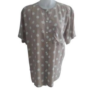 St Michael Vintage Tan White Polka Dot Blouse